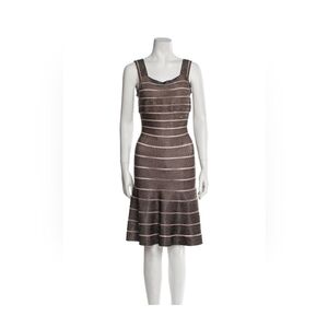 Elegant Brown Sleeveless Herve leger sriippe rhinestones dress, size s.